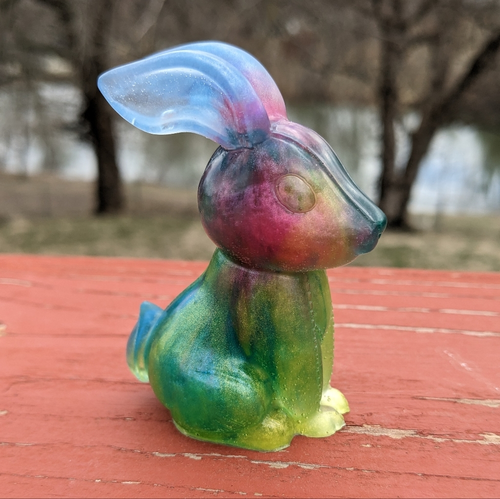 Bunny Rabbit Handmade Resin Art Colorful Plant Charm Rainbow - Picture 3 of 5
